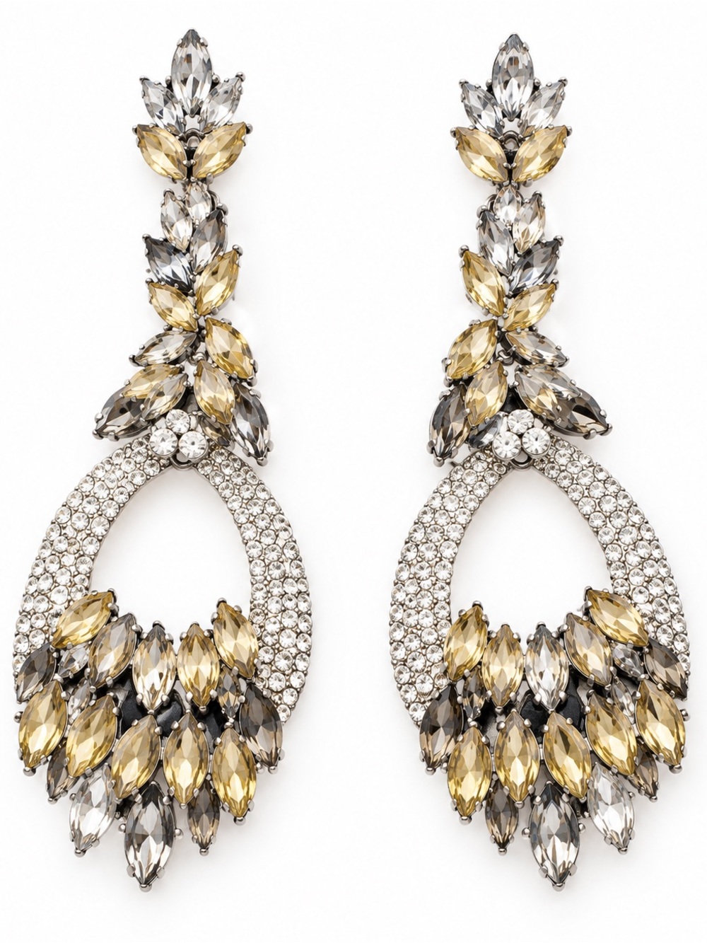Glamorous Champagne and Smoke Crystal Drop Earrings